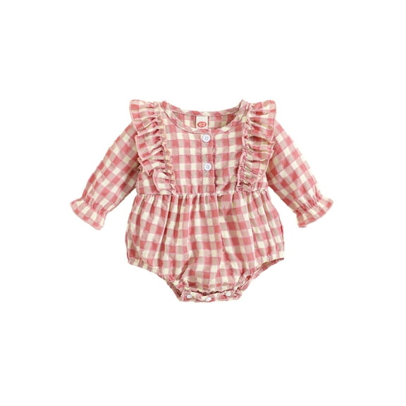 Bagilaanoe Newborn Baby Girl Rompers Plaid Long Sleeve Bodysuits 3M 6M 9M 12M 18M Infant Ruffled One Piece Jumpsuit