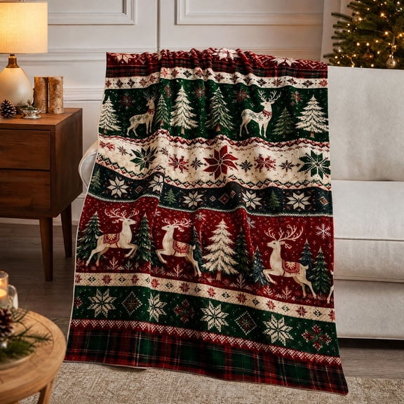 Christmas Throw Blanket, Vintage Soft Warm Cozy Blanket for Couch Sofa Bed Holiday Indoor Home Decor