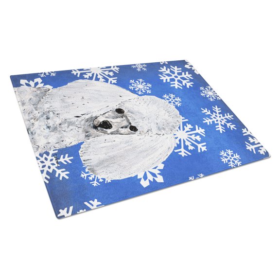 Carolines Treasures SC9773LCB White Toy Poodle Winter Snowflakes Glass Cutting Board Large, 12H x 16W, multicolor