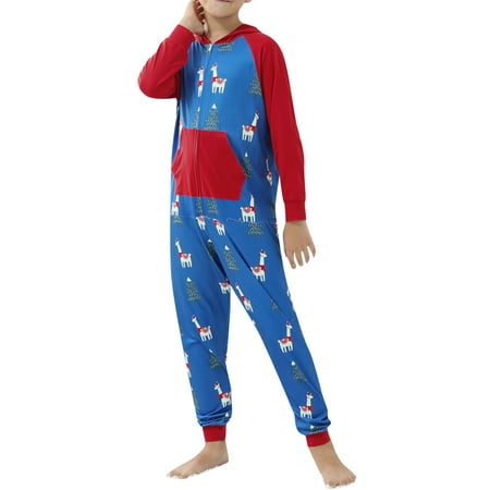 

Luckinbaby Cute Christmas Printed Zipper Parent-child Hooded One-piece Pajamas