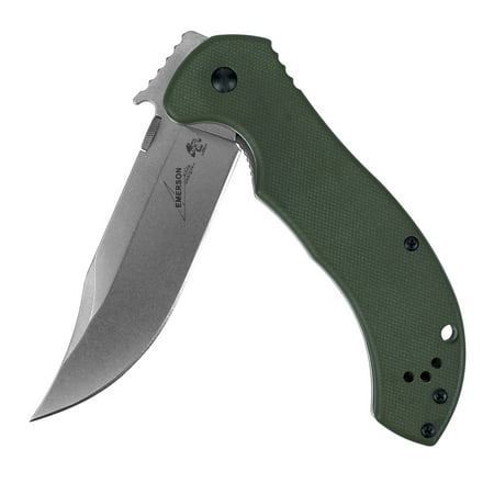 Kershaw-Emerson CQC-10K (6030); 3.5 In Blade; 8Cr14MoV Steel; Stonewash Finish; Bowie-Style Blade; Curved Handle; Olive Drab Cameo Finish; Reversible Clip, Frame Lock and Sharp Capabilities; 5 (Best Out The Front Knife)