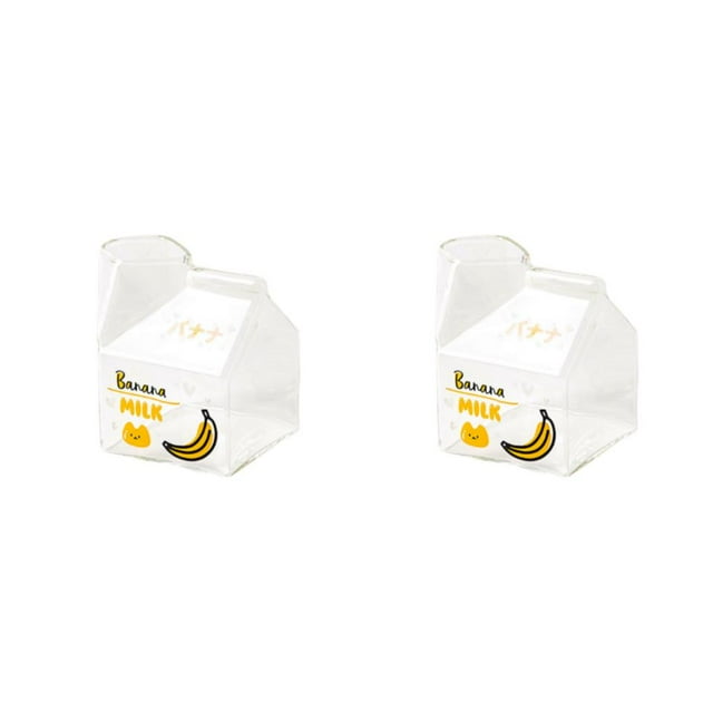 Wweixi 1/2/3/5 Transparent Glass Cup In Milk Box Shape - Easy To Check Surplus Cute Appearance Square Milk Banana 301-400ml 2PCS
