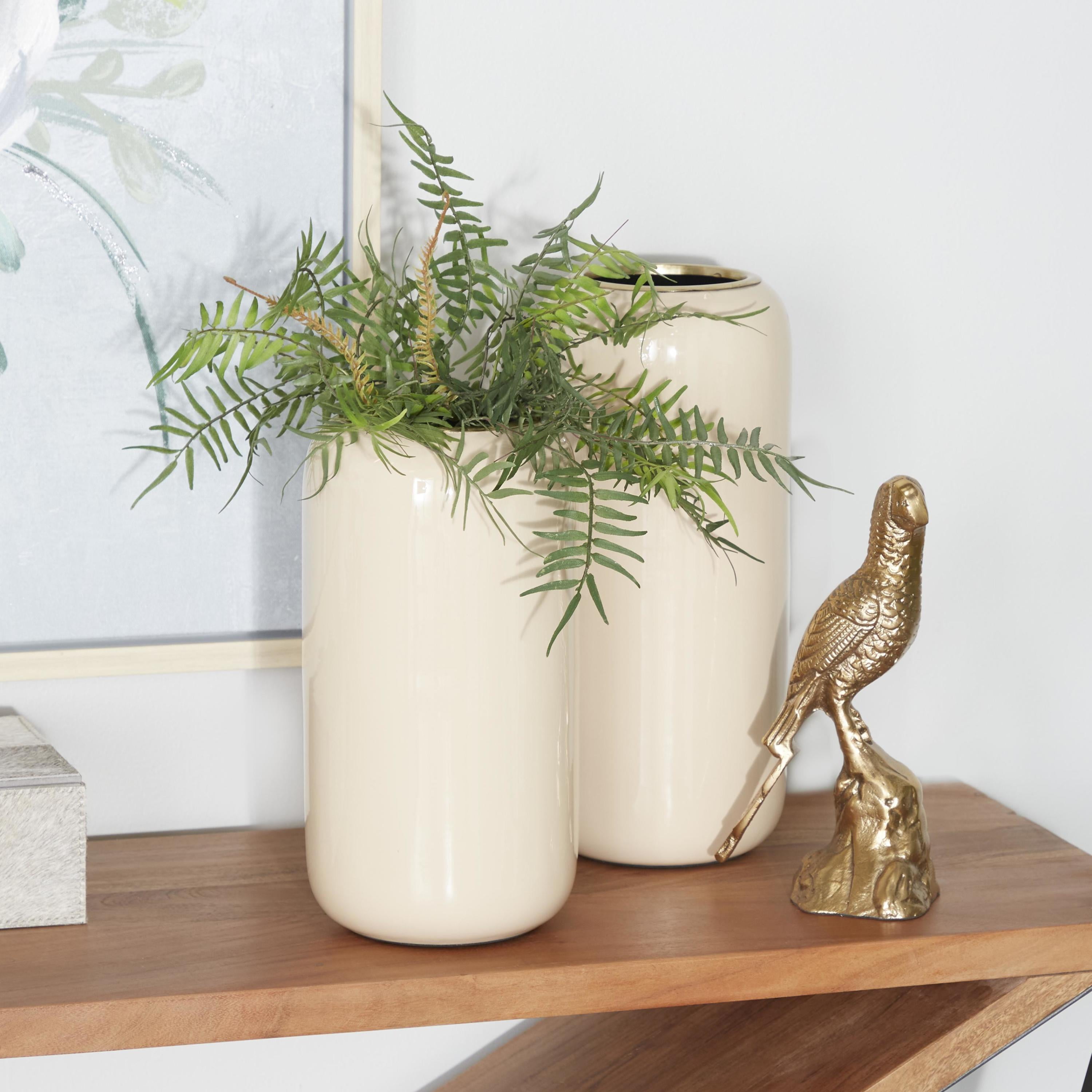 DecMode 13", 11"H Cream Metal Vase, Set of 2