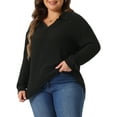 thumbnail image 4 of Agnes Orinda Women's Plus Size Loose Polo V Neck Long Sleeve T Shirts Tops Collared Ribbed Brushed Top Sweater Casual 2X Black, 4 of 5