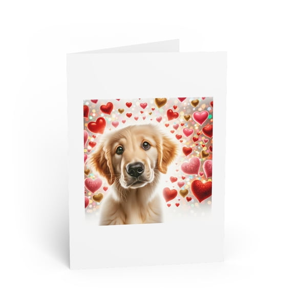 DistinctInk Greeting Card / Note Card - Valentine's Day Flat-Coated Retriever Puppy - PACK of 10
