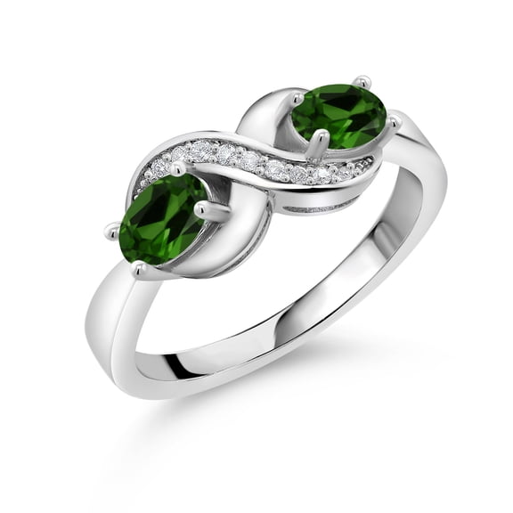 Gem Stone King 925 Sterling Silver Engagement Ring Oval Chrome Diopside and Moissanite (1.17 Cttw) (Size 7)