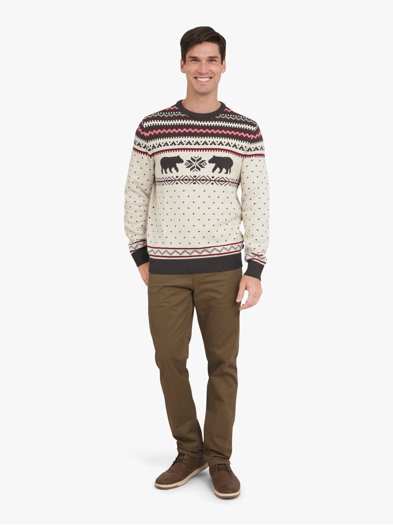 Chaps Women's Petite Fairisle Crewneck Sweater - Grey Multi Pattern, Vented Hem, Long Sleeves