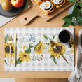 thumbnail image 2 of Sunflower Placemats Set of 12, Botanical Floral Butterfly Bee Gray White Plaid Placemats for Dining Table, Place Mats for Kitchen Tabletop, Waterproof Wipeable Dining Table Mats Set, 2 of 9