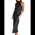 thumbnail image 3 of Vestido de Satén de Verano 2025 para Mujer, Elegante, Sin Mangas, con Cuello Alto, para Cóctel o Fiesta. Negro M, 3 of 10