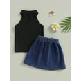 thumbnail image 4 of Coduop Toddler Kids Girls Skirt Suit Knitting Sleeveless Vest Tank Tops A-Lined Denim Skirt Outfits, 4 of 7