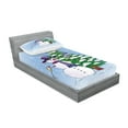 thumbnail image 2 of Ambesonne Christmas Fitted Sheet & Pillow Sham Set, Snowman and Tree, Twin, Blue Green, 2 of 2
