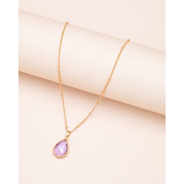 Collier en Forme de Larme avec Pierre de Naissance Goldtone June Violet Clair