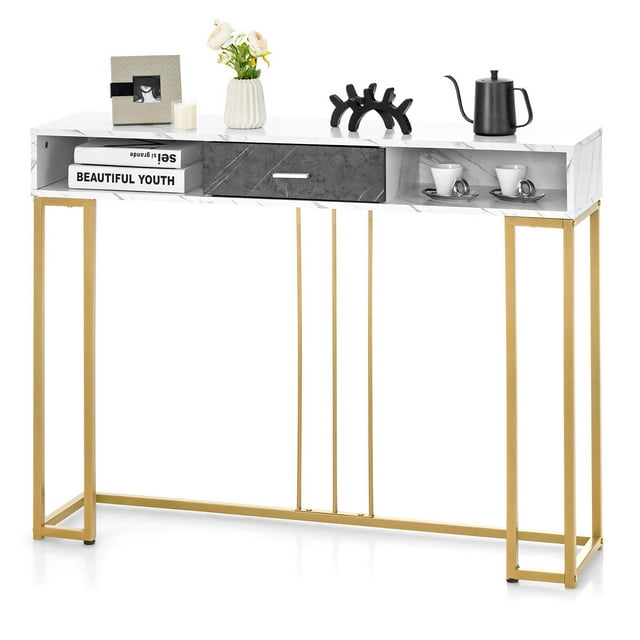 Gymax Console Entryway Hallway Table Gold Narrow Long Sofa Table for Living Room