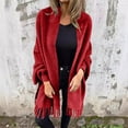 thumbnail image 2 of Hueook Womens Winter Jacket Women's Loose Casual Solid Color Shawl Jacket with Plush Tassel for and Winter Cardigan Red S, 2 of 6