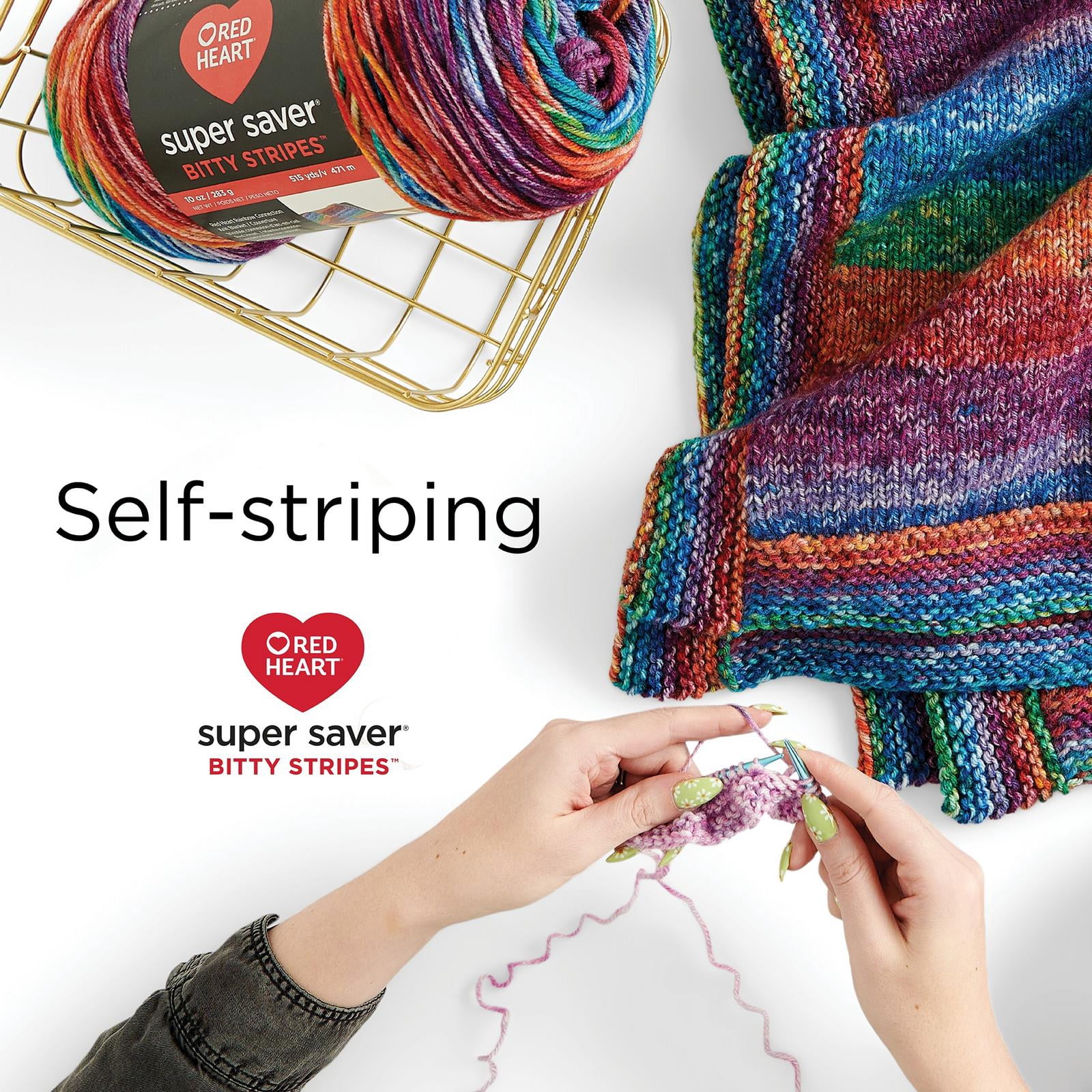 Red Heart® Super Saver Bitty Stripes™ #4 Worsted (Medium) Acrylic Yarn, Cactus 10oz/283g 515 Yards