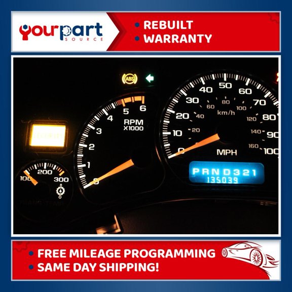 00-02 SILVERADO 2500 INSTRUMENT CLUSTER SPEEDOMETER 15068757 TRANS TEMP REMAN Speedometer