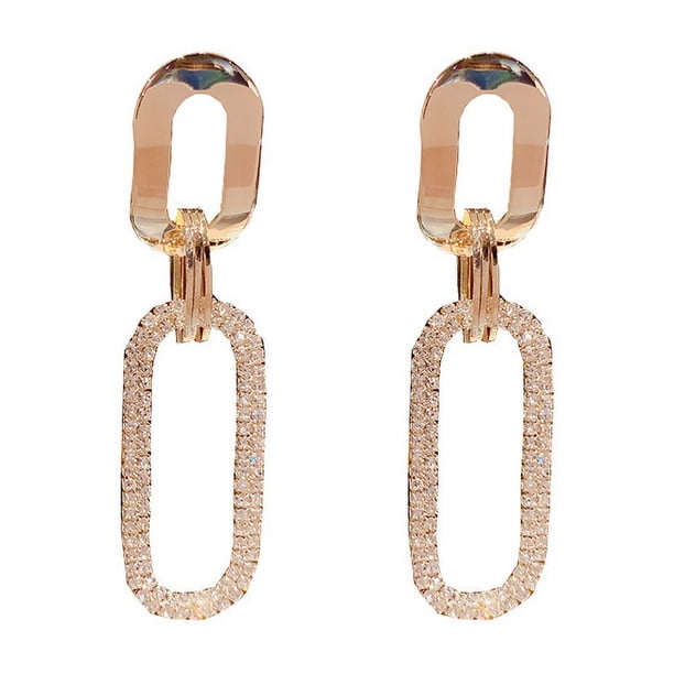 Pendientes de moda femenina, pendientes grandes con doble anillo de diamantes dorados de 14k, regalos de cumpleaños de San Valentín