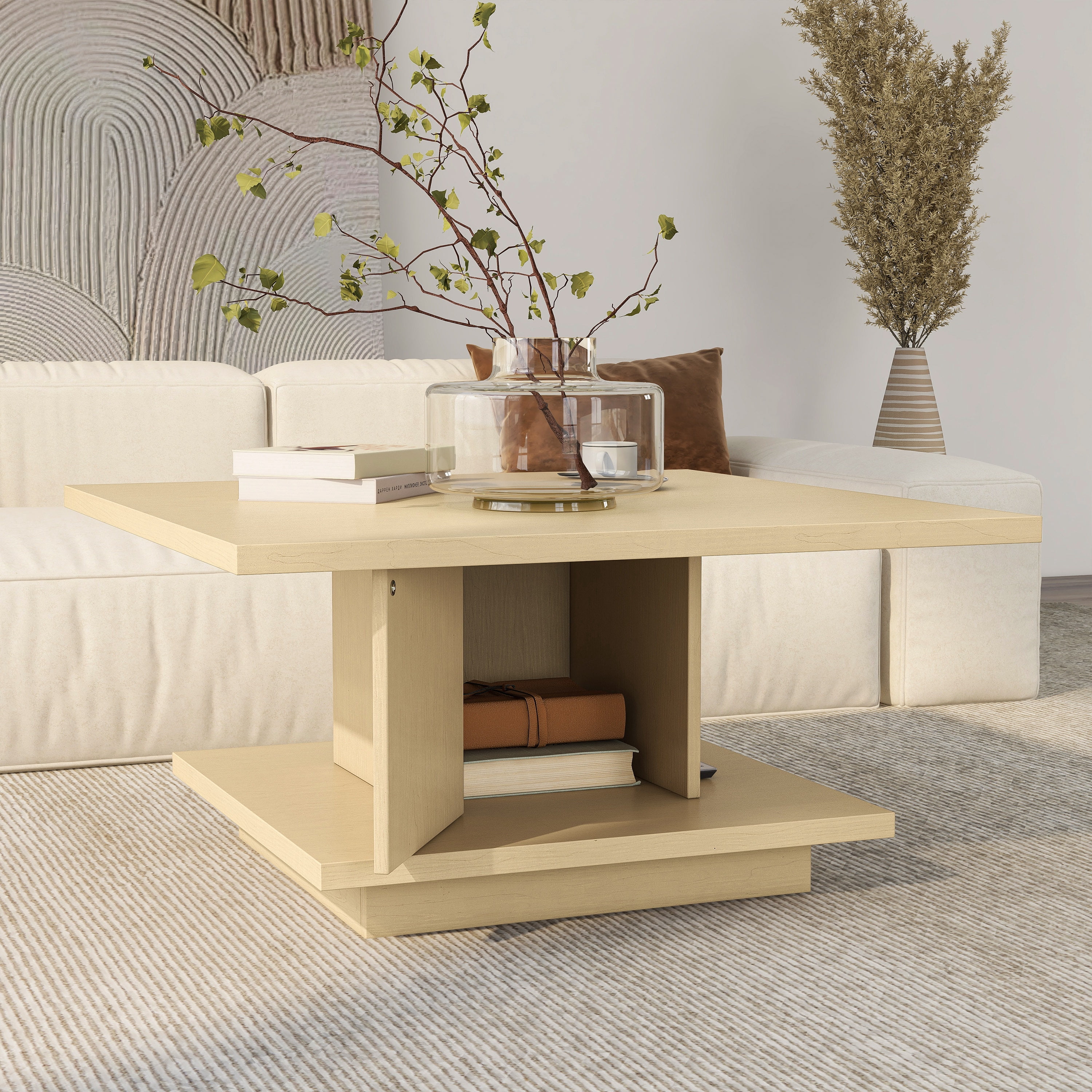 Furniture of America Aura Storage Wood Light Maple Coffee Table