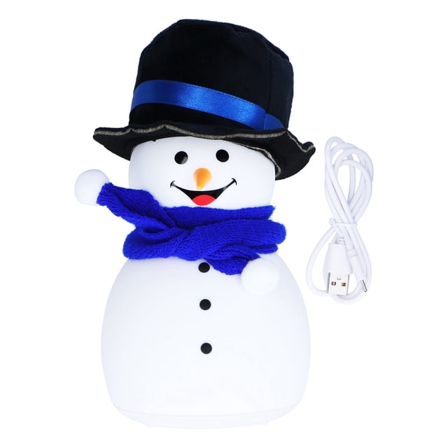 Lámpara de mesa, diseño lindo de muñeco de nieve, lámpara de noche LED de silicona, luz musical, compacta y ligera