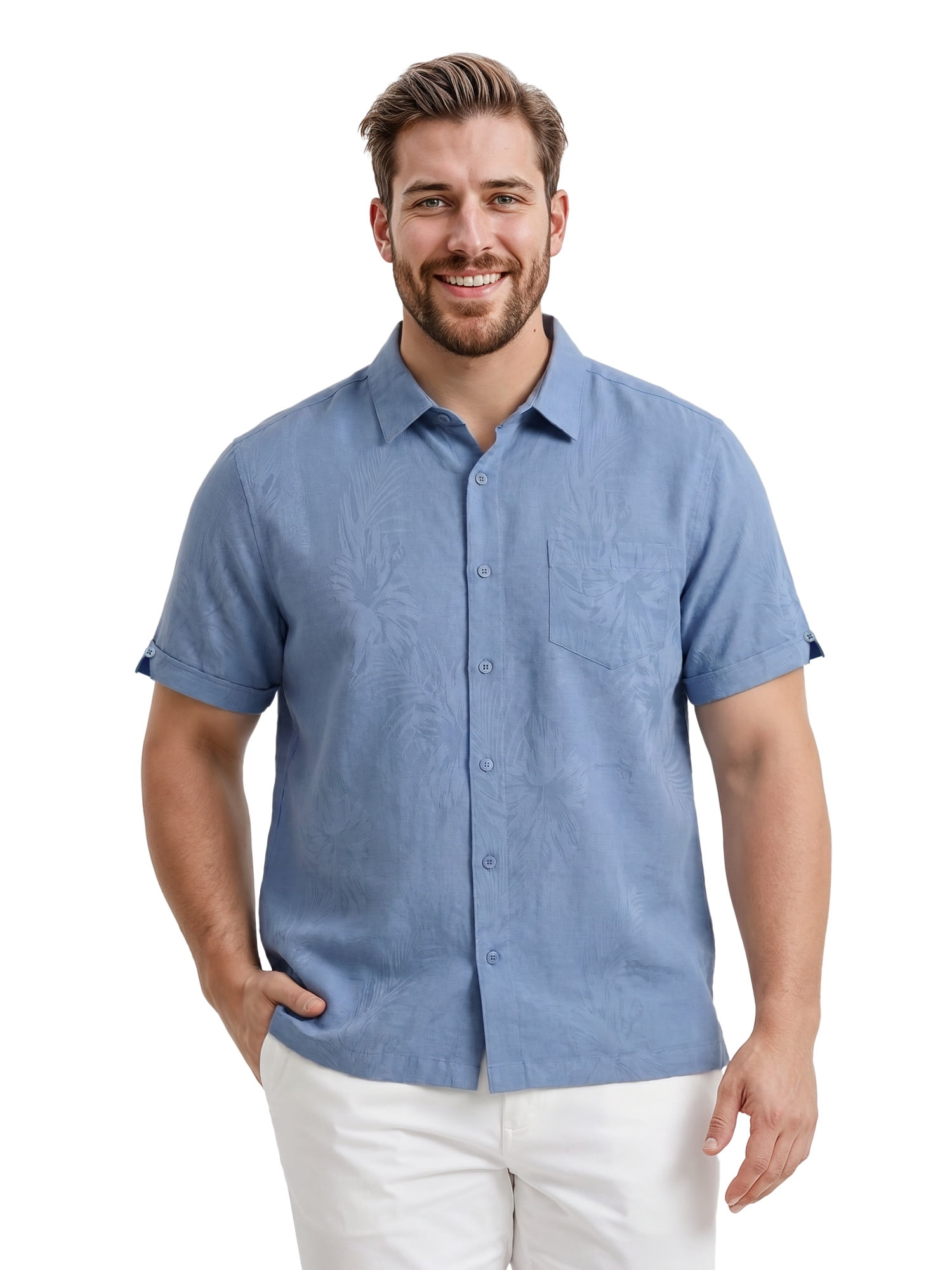 Havanera Men’s & Big Men’s Floral Jacquard Short-Sleeve Button-Down Resort Shirt, Sizes S–5XL