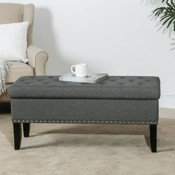 Joveco Fabric Rectangular Storage Ottoman Bench Foot Rest Stool Gray