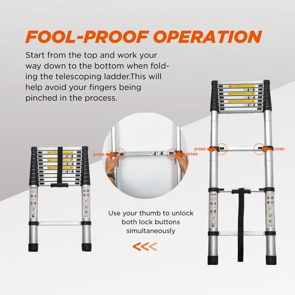YDSM Telescoping Ladder 10.5FT, Telescopic Extension Ladder, Aluminum Alloy Folding Ladder Portable Multi-Purpose Heavy Duty 300 lbs