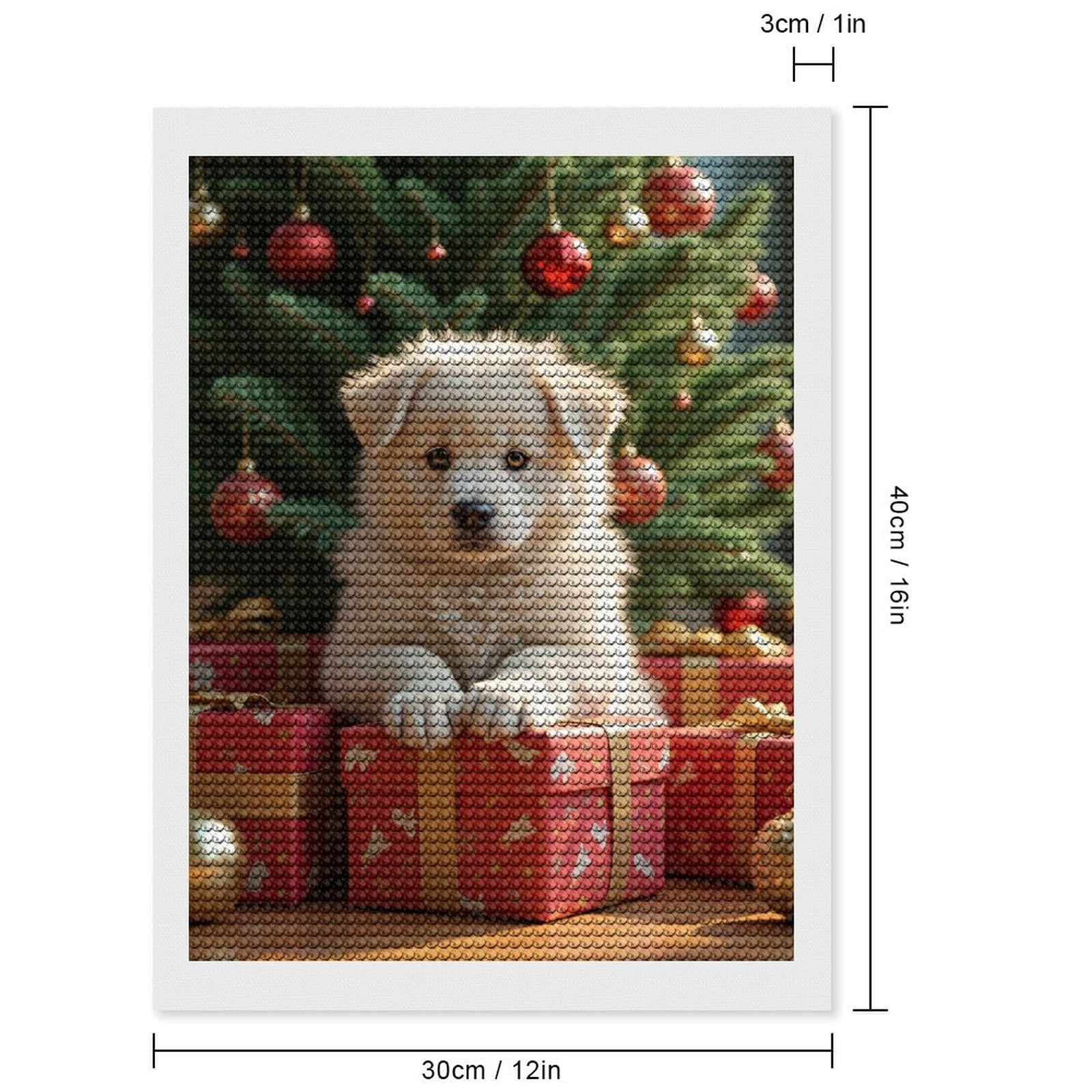 Diamond Art Kits for Adults, Christmas Puppy With Boxes 5D Diamond Painting Kits for Adults Beginners, DIY Full Drill Diamond Painting, Gem Art and Crafts 12x16