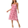 thumbnail image 2 of INSPIRE CHIC Floral Pleated Dress for Women's Ruffle Spaghetti Strap Off-Shoulder Dresses Pink L, 2 of 4