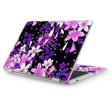 Skin Vinyl Sticker Cover Decal for Asus Chromebook 12.5 Laptop Notebook -Purple Pink Colorful Flowers Lillies