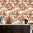 thumbnail image 5 of Peel and Stick Wallpaper Contact Paper French Country Toile De Jouy Vintage Rustic Silk Panoramic Red Self Adhesive and Removable 17.7in x 118in, 5 of 8