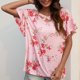 thumbnail image 4 of Camiseta con estampado de manga corta cruzada con cuello en V y temperamento para mujer Top de ocio con volantes sueltos Fridja  bn5291, 4 of 7