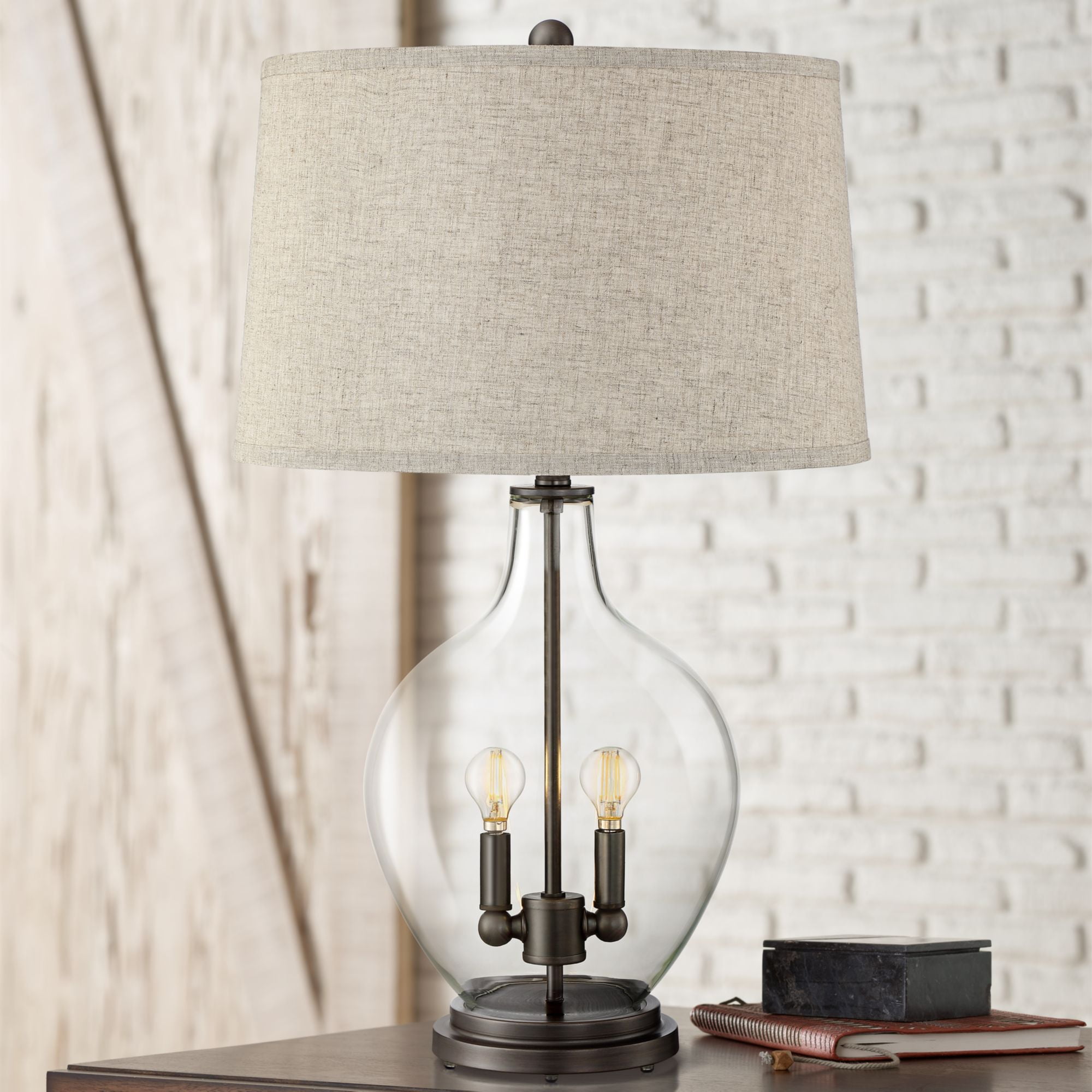 Regency Hill Cottage Table Lamp with Nightlight LED Fillable Clear