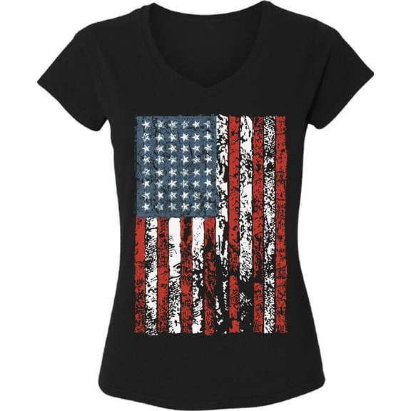 4th of July V neck Shirt for Women - S M L XL 2XL - American Flag Distressed V-neck Graphic Tee