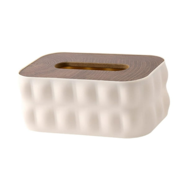 Dispensador de papel con tapa para caja de pañuelos, rectangular, creativo, para guardar pañuelos faciales Blanco