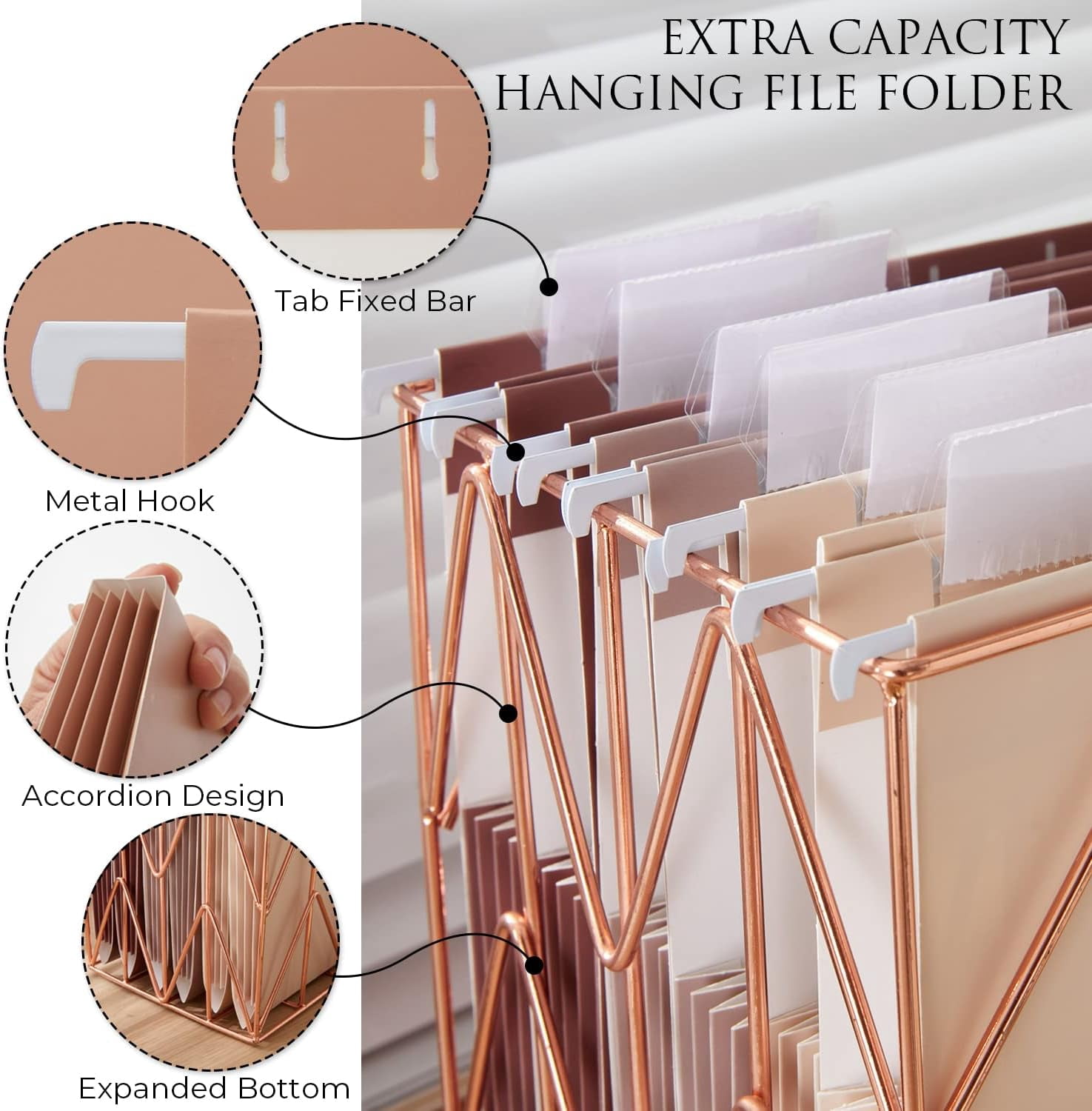 Letter Size - 6 Pack Extra Capacity Hanging File Folders Accordion Decorative File Folder Cute Colored Hanging Folder Organizer for Office Home with 1/5-Cut Adjustable Tabs, Mocha Color
