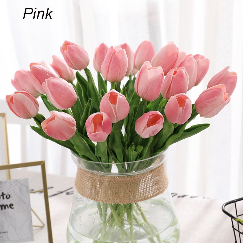 CCINEE 30PCS Artificial Tulip Flowers,PU Real Touch Tulips Bouquet in Black for Floral Arrangement Home Decoration Supply