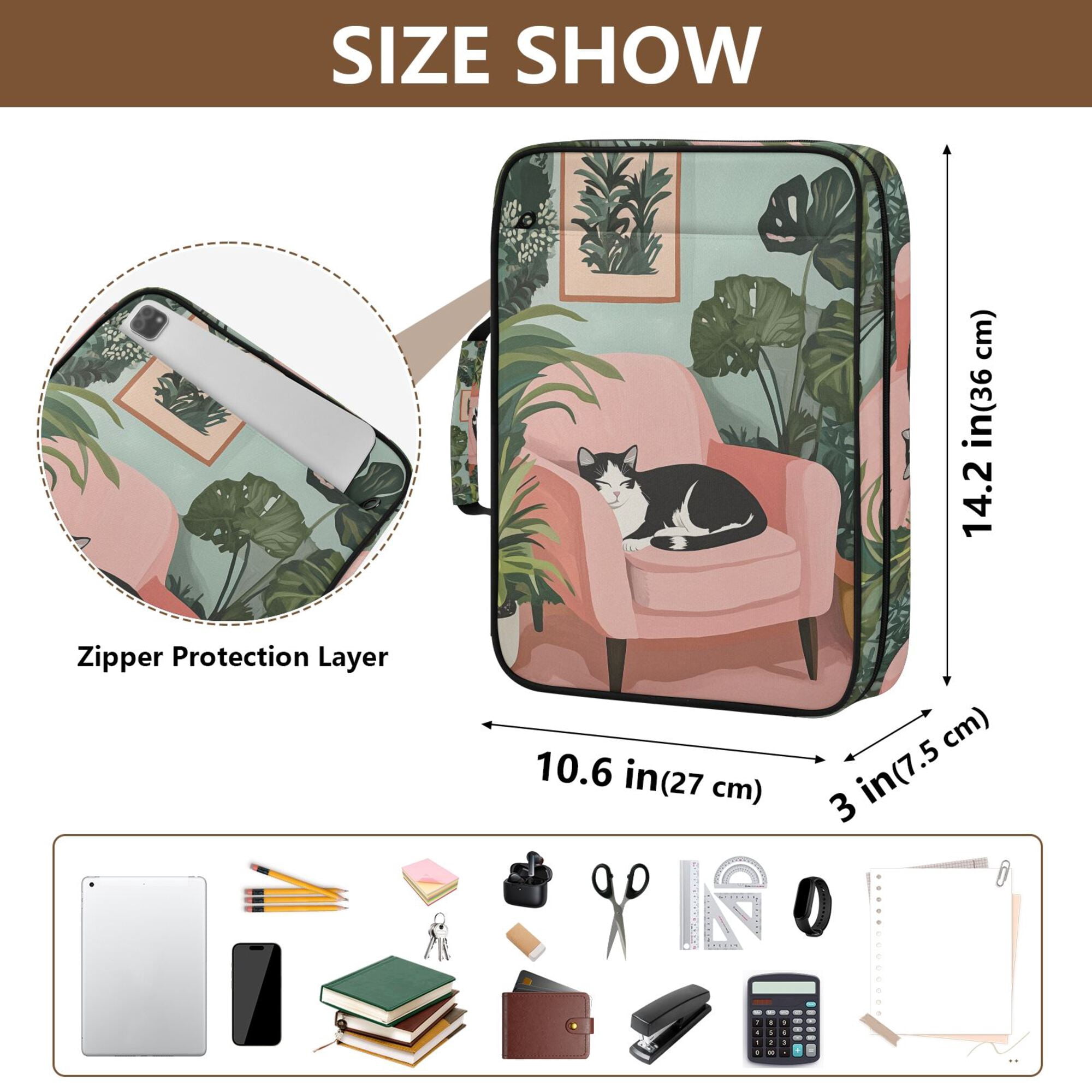 FORMRS Accordion File Folder A4 Size 7-Pocket Expanding Document Organizer Bag with 3 Ring Binder, Pink Sleeping Cat