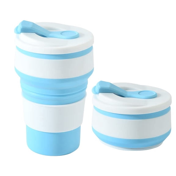 Collapsible Coffee Cups for Travel,Portable Foldable Travel Coffee Mug Silicone Collapsible Travel Cup 350ml Foldable Travel Mug with Lids Reusable Portable Bottle for Camping,Blue