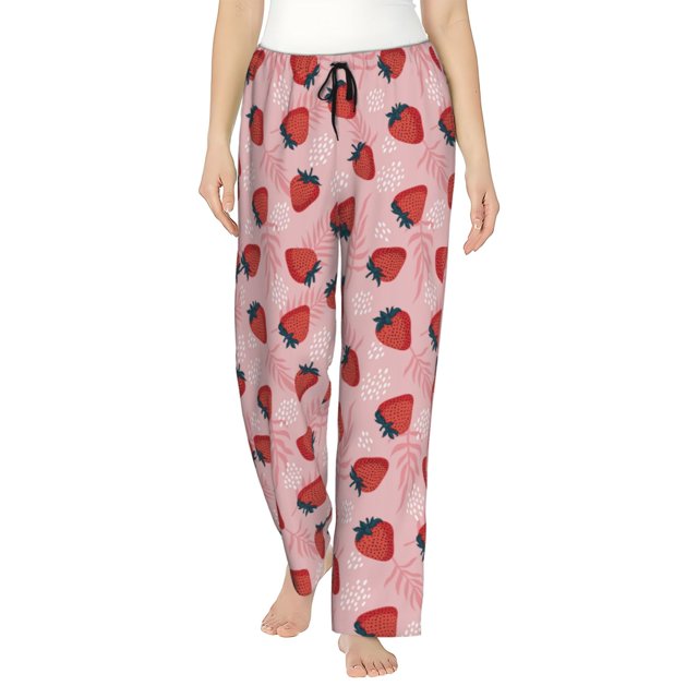 Balery Strawberries Pantalones de pijama para mujer, pijamas ultraligeros, pantalones de estar por casa-XX-Large