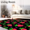 thumbnail image 2 of ODIKA 5'x7' Machine Washable Non-Slip Area Rug, Whimsical Strawberry Patchwork with Tropical Leaf Accents and Sweet Fruit Motifs High Traffic Rug, Black, 682412, 2 of 7