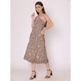 thumbnail image 4 of HERE&NOW Women's Printed Halter Neck Dress Sleeveless Calf Length Deep Neck Flared Printed Casual Georgette Dress, 4 of 7