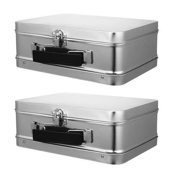 2pcs Trinket Box Metal Keepsake Storage Box Gift Box Portable Tinplate Box for Jewelry Keys Candy