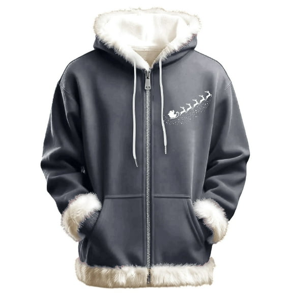 Christmas Sweatshirts for Men Full Zip Print Christmas Graphic Casual Gifts for Men,Grey,6XL