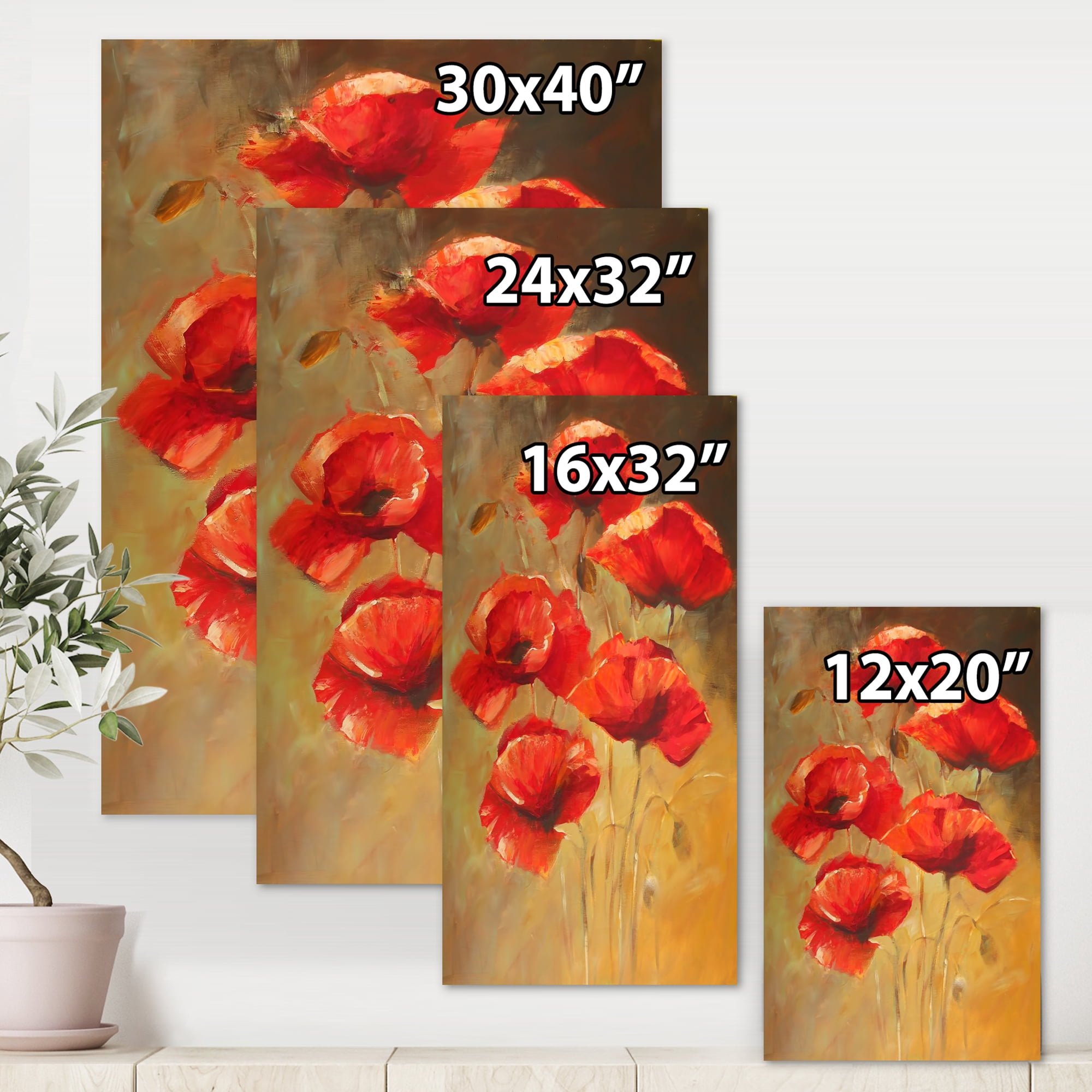 Designart ' Ancient Blooming Poppies II ' Traditional Canvas Wall Art Print