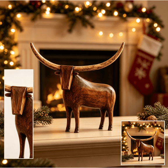 2026 New! Vintage Longhorn Bull Sculpture, Artisan Resin Decor Featuring Textured Finish for Rustic Bookshelf and Entryway Table,Fall Decorations for Home