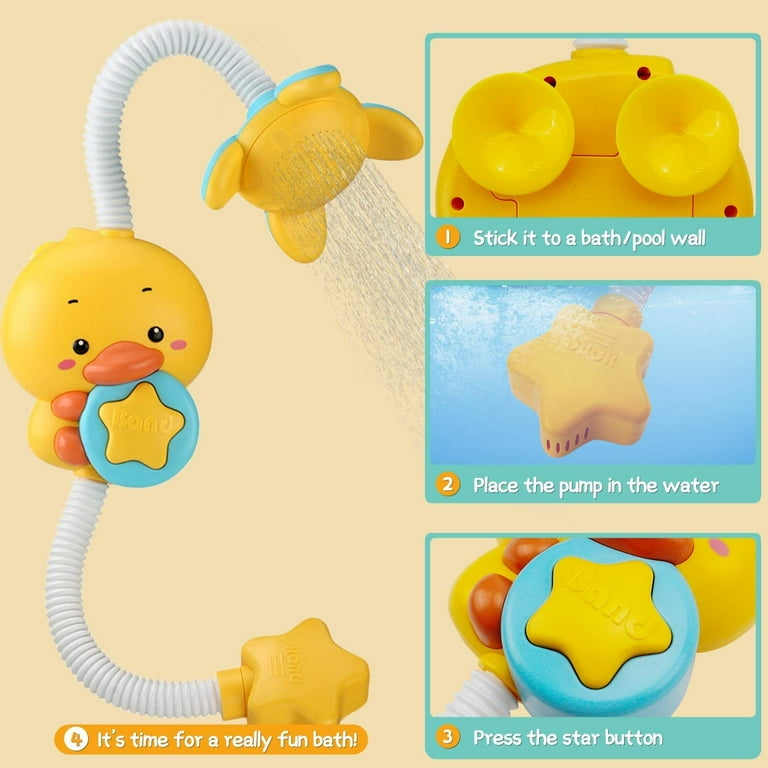 Hanmun Bath Toys for Toddlers 1-3 with Shower Head - Cute Duck Sensory Toys Toddler Bathtub Water Toy Suction Cup Water Game, Birthday Gifts for