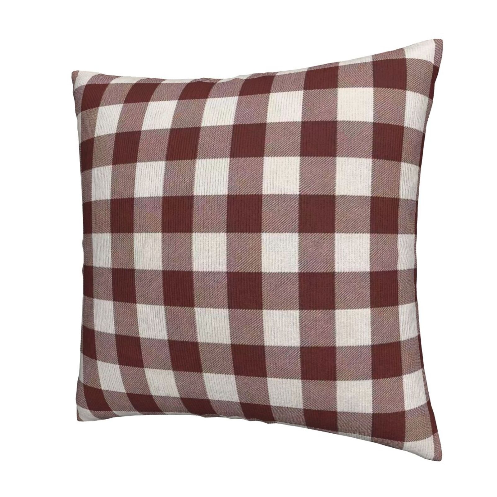 Aarocafa – Burgundy Gingham Pillow Cover Set (2-Pack) – Faux Linen Fabric, Rustic Farmhouse Decor for Sofa, Bedroom & Living Room – Size: 18x18in