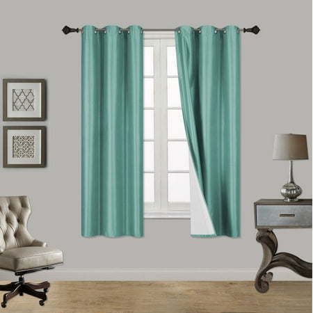 (SSS) 2-PC Teal Solid Blackout Room Darkening Panel Curtain Set, Two (2) Window Treatments of 37