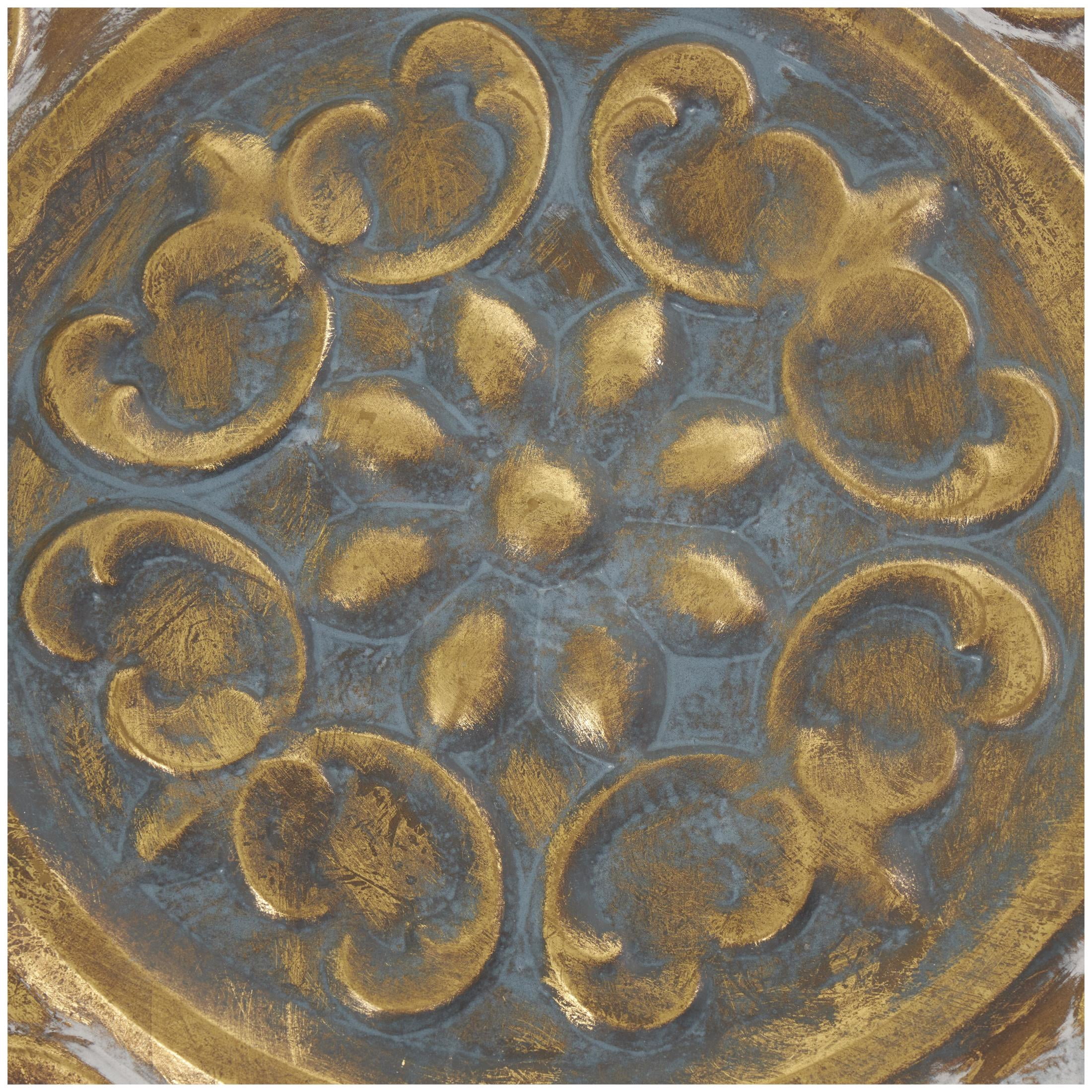 DecMode Gold Metal Embossed Scrolled Plate Wall Decor with Teal Accent