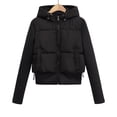thumbnail image 7 of Womens Cropped Puffer Jacket Quilted Coat with Faux Fur Lapel Winter Warm Baggy Long Sleeve Zip Down Outerwear, 7 of 7